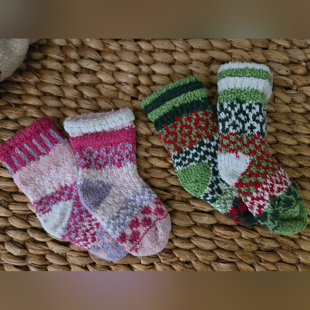 Cozy Knit Kids Socks Set - Pink, Green, and Red